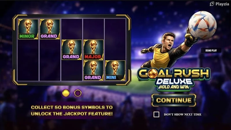 Goal Rush Deluxe - রিল এবং স্টেডিয়ামের স্ট্যান্ড সহ প্রধান মেনু